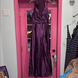Deep Purple Satin Halter Evening Gown